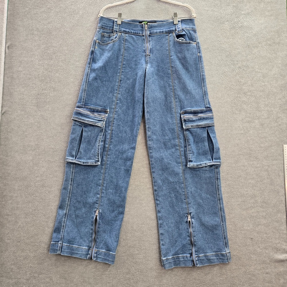 Forever x Frankie & The Studs Women Jeans L Blue Cargo Grunge Skater Y2K READ